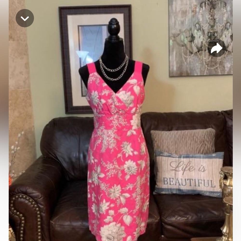 JOULES Pink floral dress linen blend Size 8